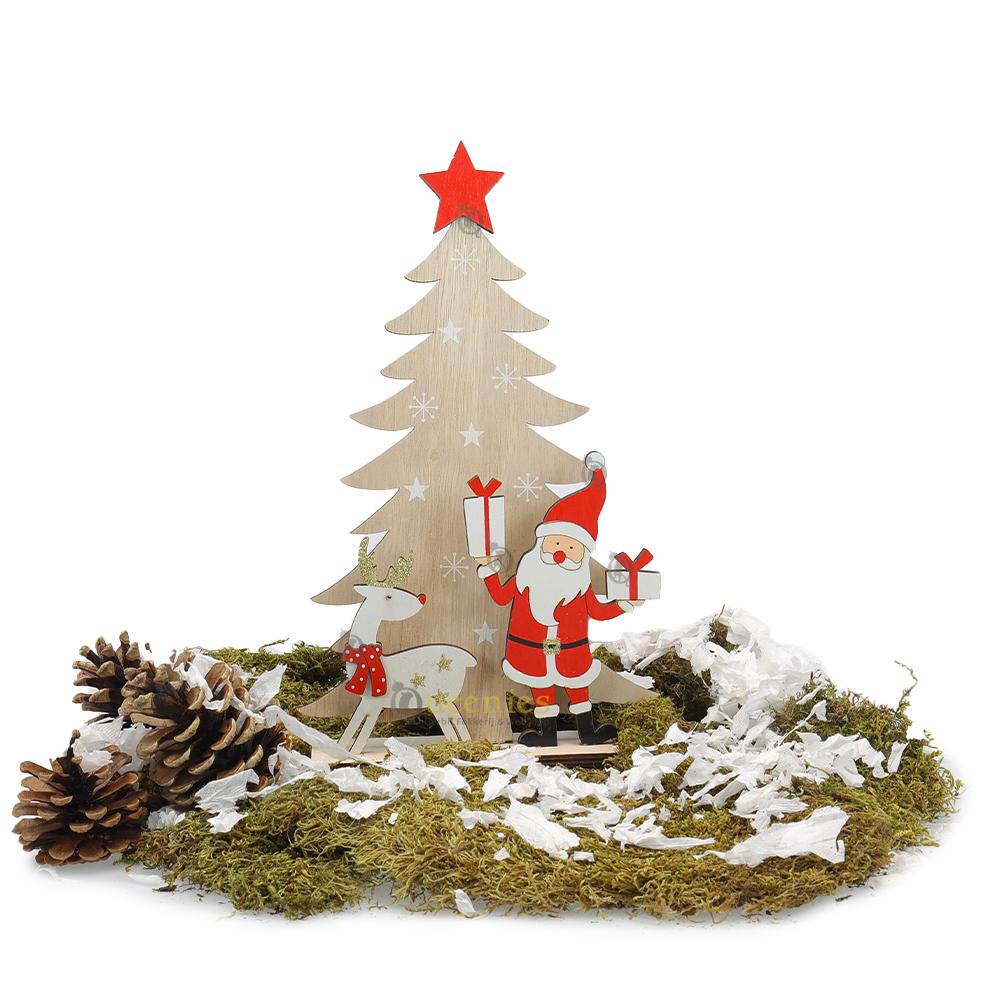 Houten kerstboom met Kerstman en rendier