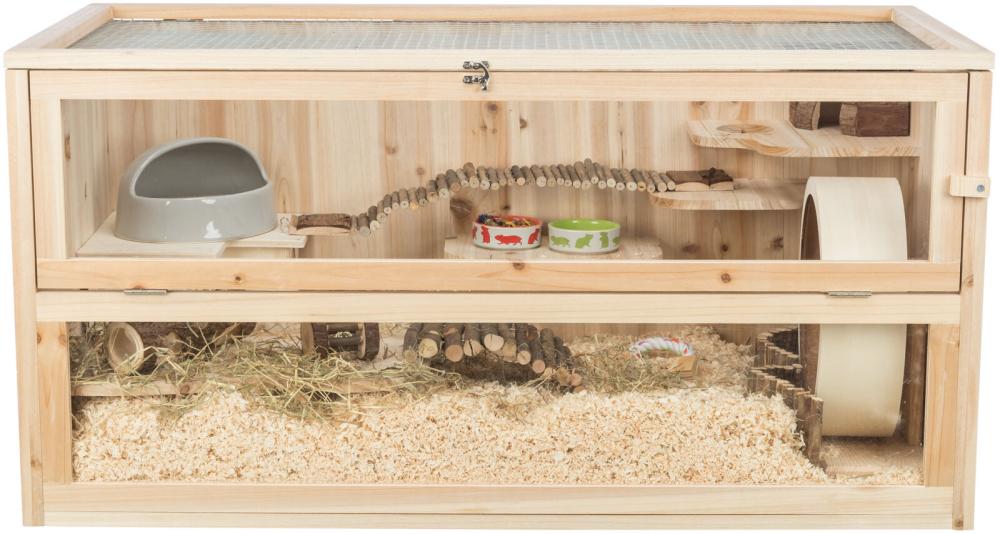 Houten knaagdier kooi 100x50x50 met schuifruiten